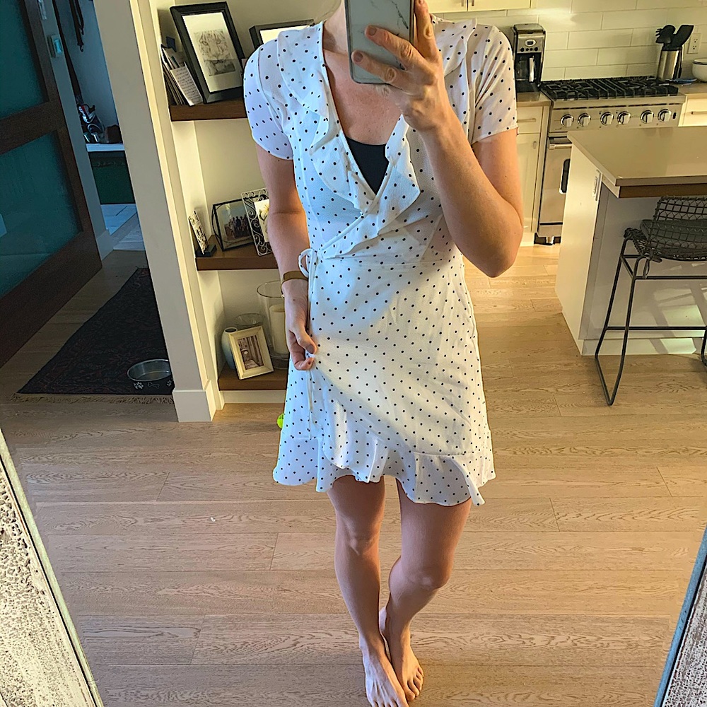 White polka dot wrap dress NEW